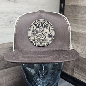 Blue Collar Man Patch Construction Worker Brown Hat Patch 5 Panel Snapback